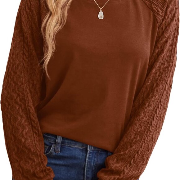 Sweatshirts for Women Crewneck Cable Knit Sleeve Sweaters Lightweight Fashion 20 - Picture 3 of 4